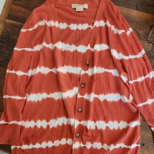 MICHAEL KORS, Tie-Dye Print Plunge Neckline Sweater, Size XL